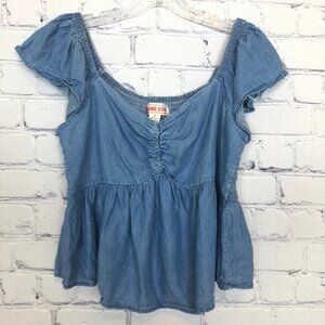 Lone Star Chambray Top Size XL Flutter Sleeve Peplum Crop